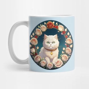 White Persian Cat Roses Mug